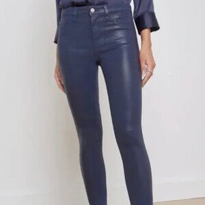 7 for All Mankind Wax Coated Navy Blue High Rise Skinny Jeans Womens Sz 26